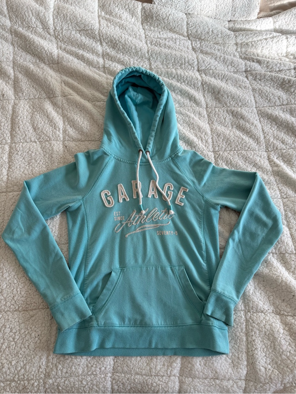 Garage Teal Blue Hoodie with White Lettering